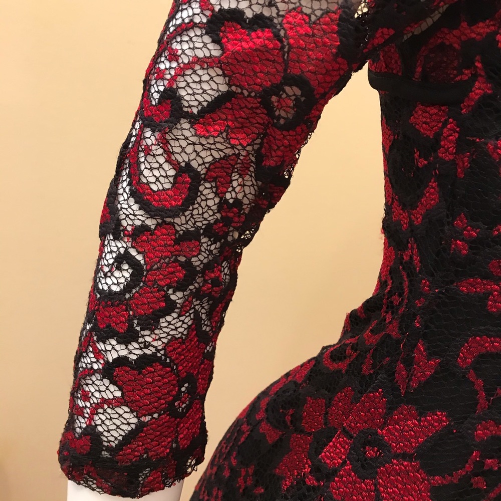 Almost Famous Lace Mini Dress Size Medium Junior Black Red Romantic Vamp Goth - Picture 8 of 15